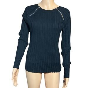 INC International Concepts PL Black Long Sleeve with Zippers Sweater PL